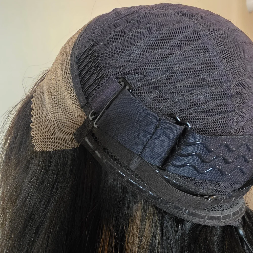 Natural Black Chestnut Highlight Yaki Straight Human Hair Wig - Picture 10 of 11